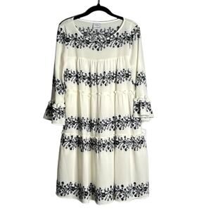 Vivi by Violet Weekend Black and White Long Sleeve Dress Tiered Ruffle Design Sm